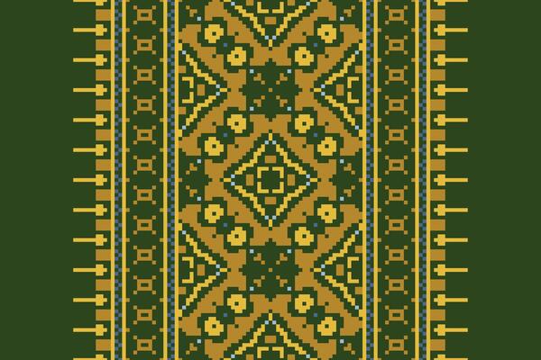 Pixel Cross Stitch pattern with Floral Designs. Traditional cross stitch needlework. Geometric Ethnic pattern, Embroidery, Textile ornamentation, fabric, Hand stitched pattern, Cultural stitching