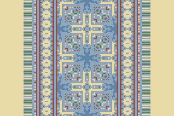 Pixel Cross Stitch pattern with Floral Designs. Traditional cross stitch needlework. Geometric Ethnic pattern, Embroidery, Textile ornamentation, fabric, Hand stitched pattern, Cultural stitching