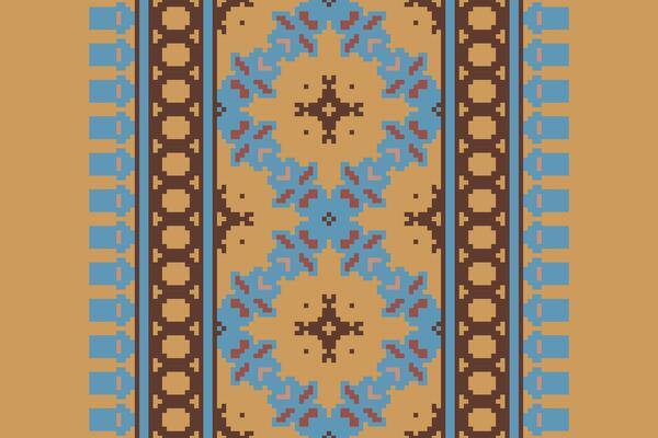 Pixel Cross Stitch pattern with Floral Designs. Traditional cross stitch needlework. Geometric Ethnic pattern, Embroidery, Textile ornamentation, fabric, Hand stitched pattern, Cultural stitching