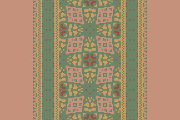 Pixel Cross Stitch pattern with Floral Designs. Traditional cross stitch needlework. Geometric Ethnic pattern, Embroidery, Textile ornamentation, fabric, Hand stitched pattern, Cultural stitching