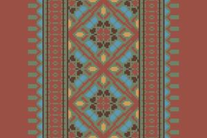 Pixel Cross Stitch pattern with Floral Designs. Traditional cross stitch needlework. Geometric Ethnic pattern, Embroidery, Textile ornamentation, fabric, Hand stitched pattern, Cultural stitching vector