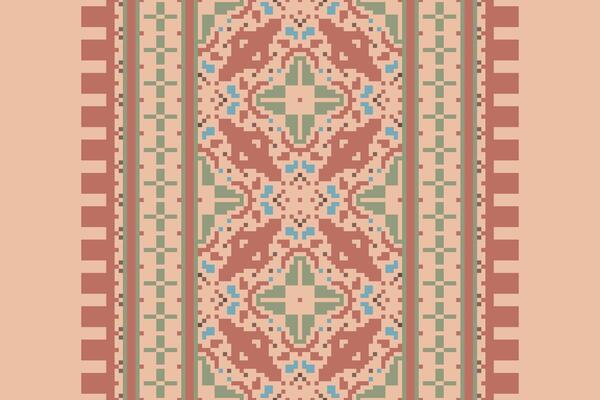 Pixel Cross Stitch pattern with Floral Designs. Traditional cross stitch needlework. Geometric Ethnic pattern, Embroidery, Textile ornamentation, fabric, Hand stitched pattern, Cultural stitching