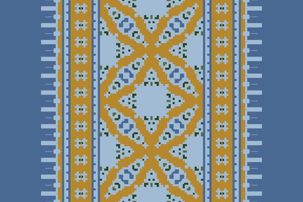Pixel Cross Stitch pattern with Floral Designs. Traditional cross stitch needlework. Geometric Ethnic pattern, Embroidery, Textile ornamentation, fabric, Hand stitched pattern, Cultural stitching