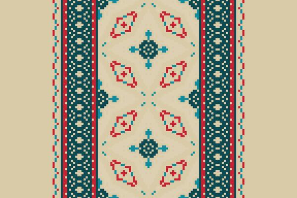 Plazo pattern Seamless Bandana print silk Motif embroidery, Pixel Ikat embroidery Design for Print pattern vintage flower folk navajo patchwork pattern