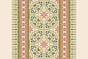 Motif folklore pattern Seamless Native American, Motif embroidery, Pixel Ikat embroidery Design for Print Texture fabric saree sari carpet. kurta patola saree vector