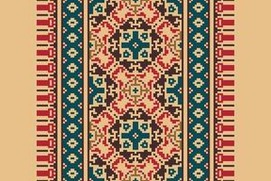 Ghagra Pattern Seamless Scandinavian pattern Motif embroidery, Pixel Ikat embroidery Design for Print vyshyvanka placemat quilt sarong sarong beach kurtis Indian motifs vector
