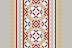 Motif folklore pattern Seamless Scandinavian pattern Motif embroidery, Pixel Ikat embroidery Design for Print pattern vintage flower folk navajo patchwork pattern vector