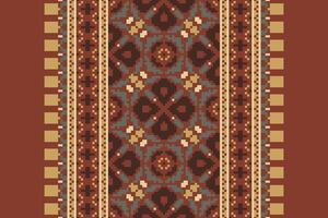 Silk fabric Patola sari Pattern Seamless Bandana print silk Motif embroidery, Pixel Ikat embroidery Design for Print indigenous art aboriginal art pattern floral kurti mughal border vector