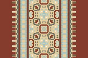 Silk fabric Patola sari Pattern Seamless Bandana print silk Motif embroidery, Pixel Ikat embroidery Design for Print tie dyeing pillowcase sambal puri kurti mughal architecture vector