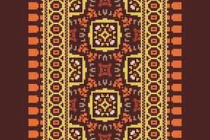 Nordic pattern Seamless Bandana print silk Motif embroidery, Pixel Ikat embroidery Design for Print Texture fabric saree sari carpet. kurta patola saree vector