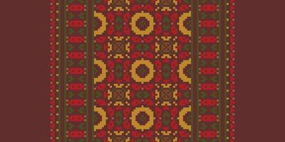 Motif folklore pattern Seamless Mughal architecture Motif embroidery, Pixel Ikat embroidery Design for Print Texture fabric saree sari carpet. kurta patola saree vector