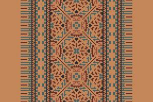 Navajo pattern Seamless Mughal architecture Motif embroidery, Pixel Ikat embroidery Design for Print pattern vintage flower folk navajo patchwork pattern vector
