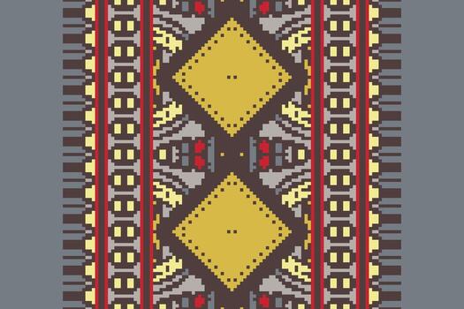 Ancient patterns Seamless Bandana print silk Motif embroidery, Pixel Ikat embroidery Design for Print scandinavian pattern saree ethnic nativity gypsy pattern vector