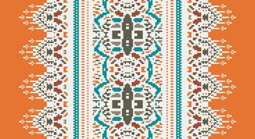 Bukhara pattern Seamless Bandana print silk Motif embroidery, Pixel Ikat embroidery Design for Print pattern vintage flower folk navajo patchwork pattern vector