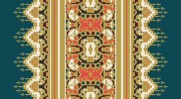 Bukhara pattern Seamless Mughal architecture Motif embroidery, Pixel Ikat embroidery Design for Print Texture fabric saree sari carpet. kurta patola saree vector