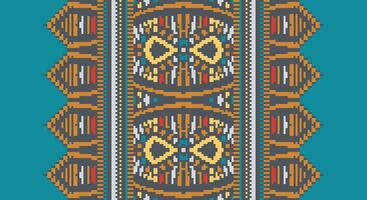 Tissue Dupatta Seamless Native American, Motif embroidery, Pixel Ikat embroidery Design for Print tie dyeing pillowcase sambal puri kurti mughal architecture vector