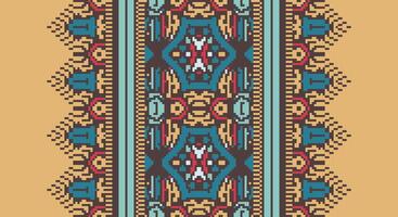 Tissue Dupatta Seamless Bandana print silk Motif embroidery, Pixel Ikat embroidery Design for Print pattern vintage flower folk navajo patchwork pattern vector