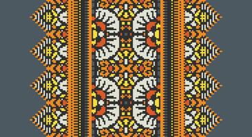 Peruvian pattern Seamless Mughal architecture Motif embroidery, Pixel Ikat embroidery Design for Print figure tribal ink on cloth patola sari vector