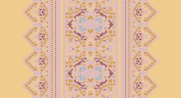 Patola sari Seamless Bandana print silk Motif embroidery, Pixel Ikat embroidery Design for Print indonesian batik motif embroidery native american kurta mughal design vector