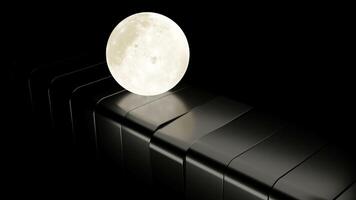 Dark background.Design. A white 3d ball in abstraction that moves along light plates and turns them over. video