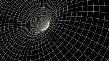 Black background.Design.The white and red grid creates a tunnel in abstraction and moves forward. video