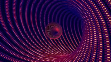 Abstract sphere flying inside dotted tunnel, seamless loop. Design. Beautiful ball moving inside digital colorful corridor. video