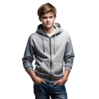 Teen boy in hoodie with hands in pockets on transparent background png