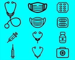 Bundle of various thing of health equipment icons. vector