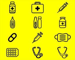 Bundle of various thing of health equipment icons. vector