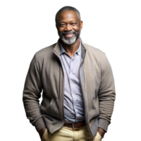 Smiling mature man with casual attire on transparent background png