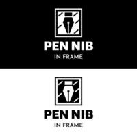 Pen nib in box frame with simple elegant black and white for publishing literacy company logo design vector