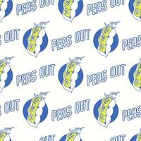 seamless pattern peas retro cartoon character on white background vector