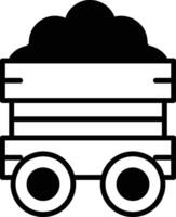A black and white drawing of a train car with a pile of coal in it vector