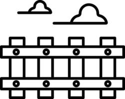 A black and white drawing of a wooden fence with a cloudy sky in the background vector