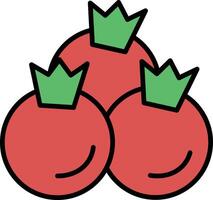Three red tomatoes with green leaves on top vector