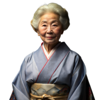 Senior woman in traditional kimono on transparent background png