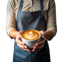 Barista holding a cup of latte art on transparent background png