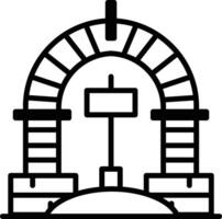 black and white drawing of a stone archway with a sign on top vector