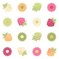 Aesthetic pattern with daisy flowers and raspberries. Summer retro print for curtain, tablecloth, textile and fabric. Hand drawn background for decor and design. vector