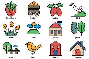 The image is a collection of various symbols and drawings, including a house vector