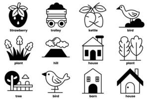 The image is a collection of various symbols and drawings, including a house vector