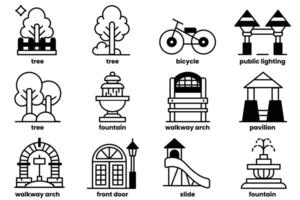 The image is a collection of various cityscape elements, including trees vector