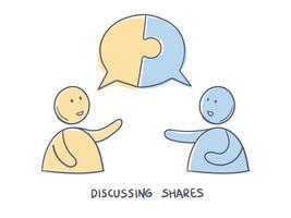 Discussing shares illustration. Business concept vector