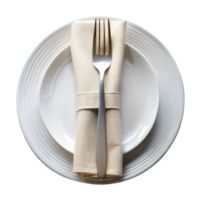 elegante mesa configuração com garfo e guardanapo em transparente fundo png