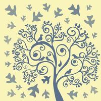 Illustration of a decorative tree with birds. vector
