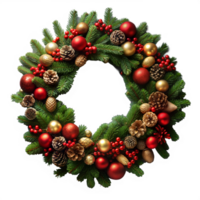 Festive Christmas wreath with decorations on transparent background png