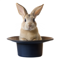 Cute bunny rabbit inside magician's hat on transparent background png