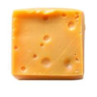 Square block of cheese with holes on transparent background png