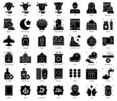 Eid Al Adha and Hajj Icon Pack in Glyph Style Suitable for Web and Apps icon, Poster, or Social Media Purpose vector