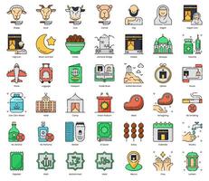 Eid Al Adha and Hajj Icon Pack in Lineal Color Style Suitable for Web and Apps icon, Poster, or Social Media Purpose vector